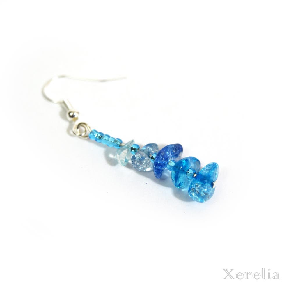 Cracked Aqua Glass Chip Bead Earrings