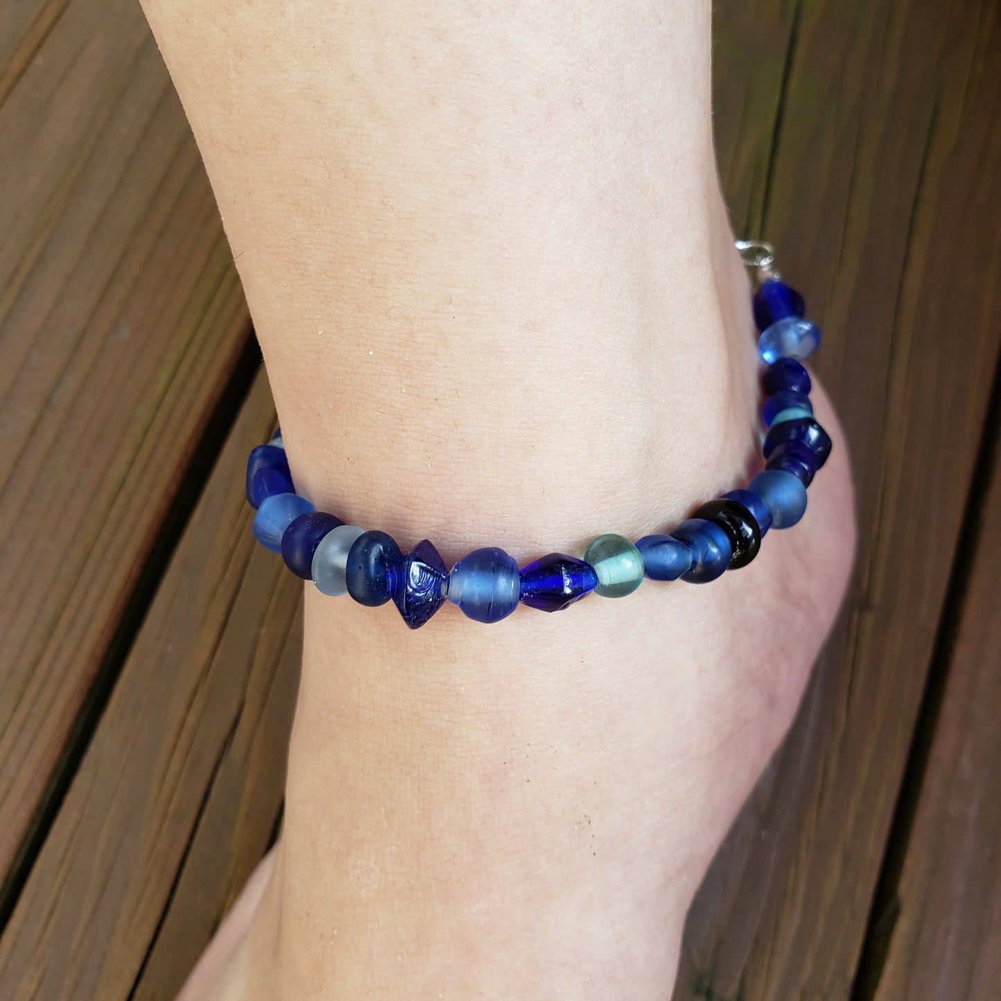 Frosted Blue Glass Anklet