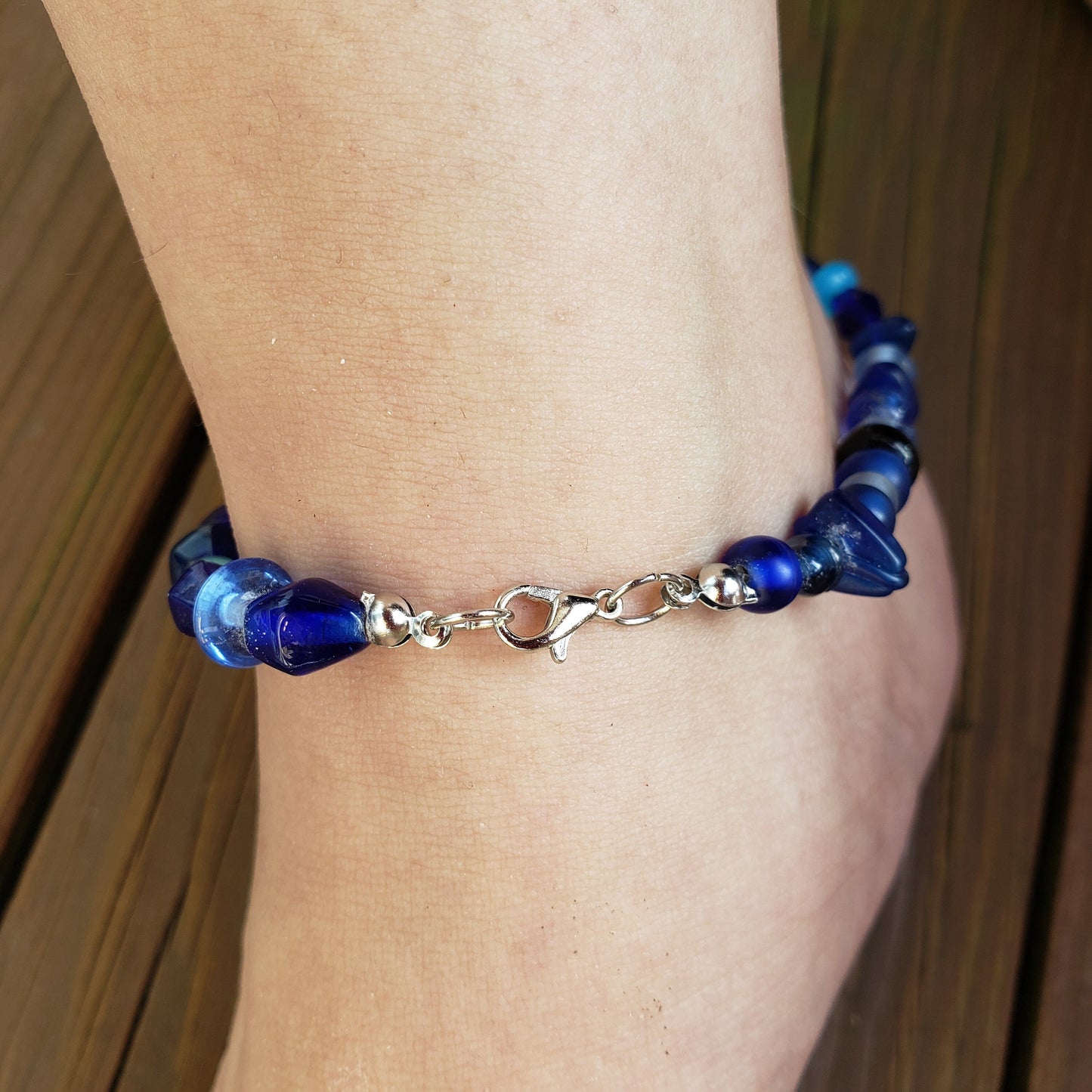 Frosted Blue Glass Anklet