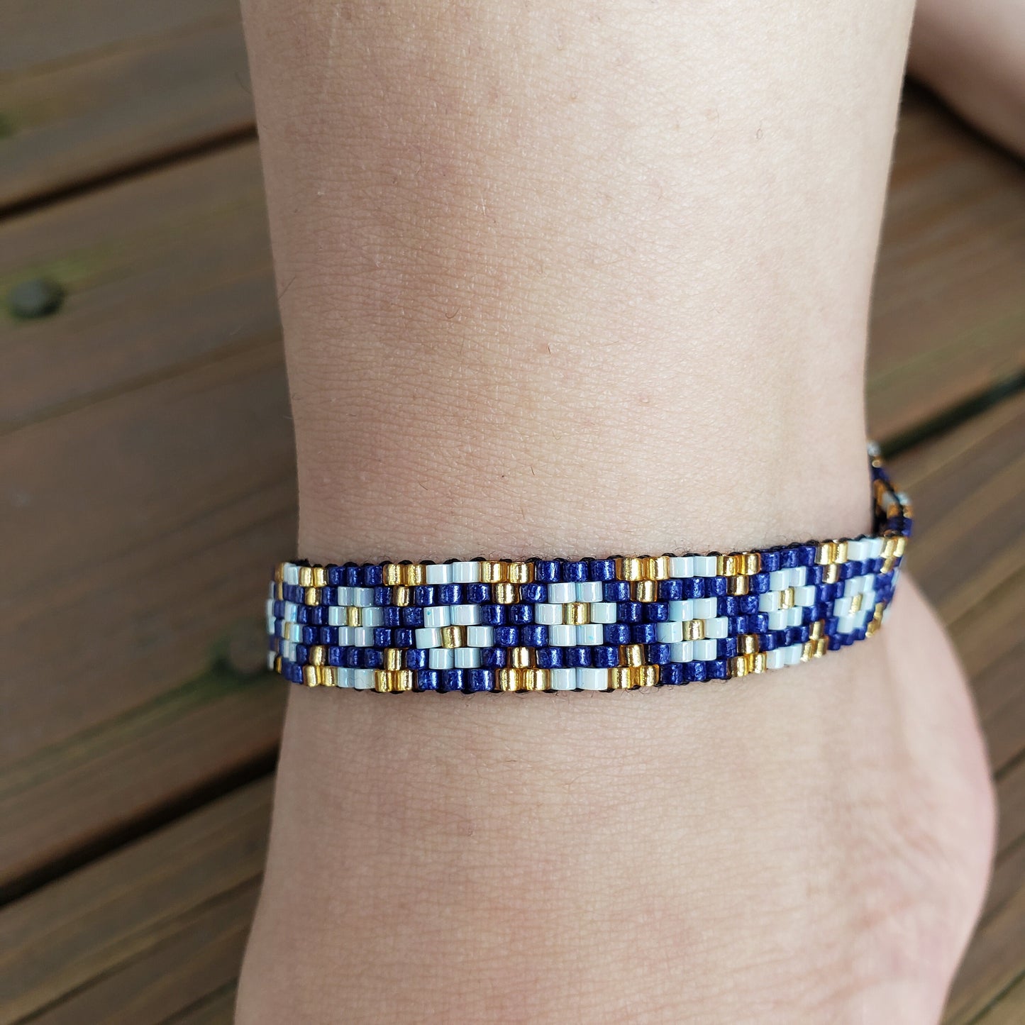 Navy Blue and Gold Anklet