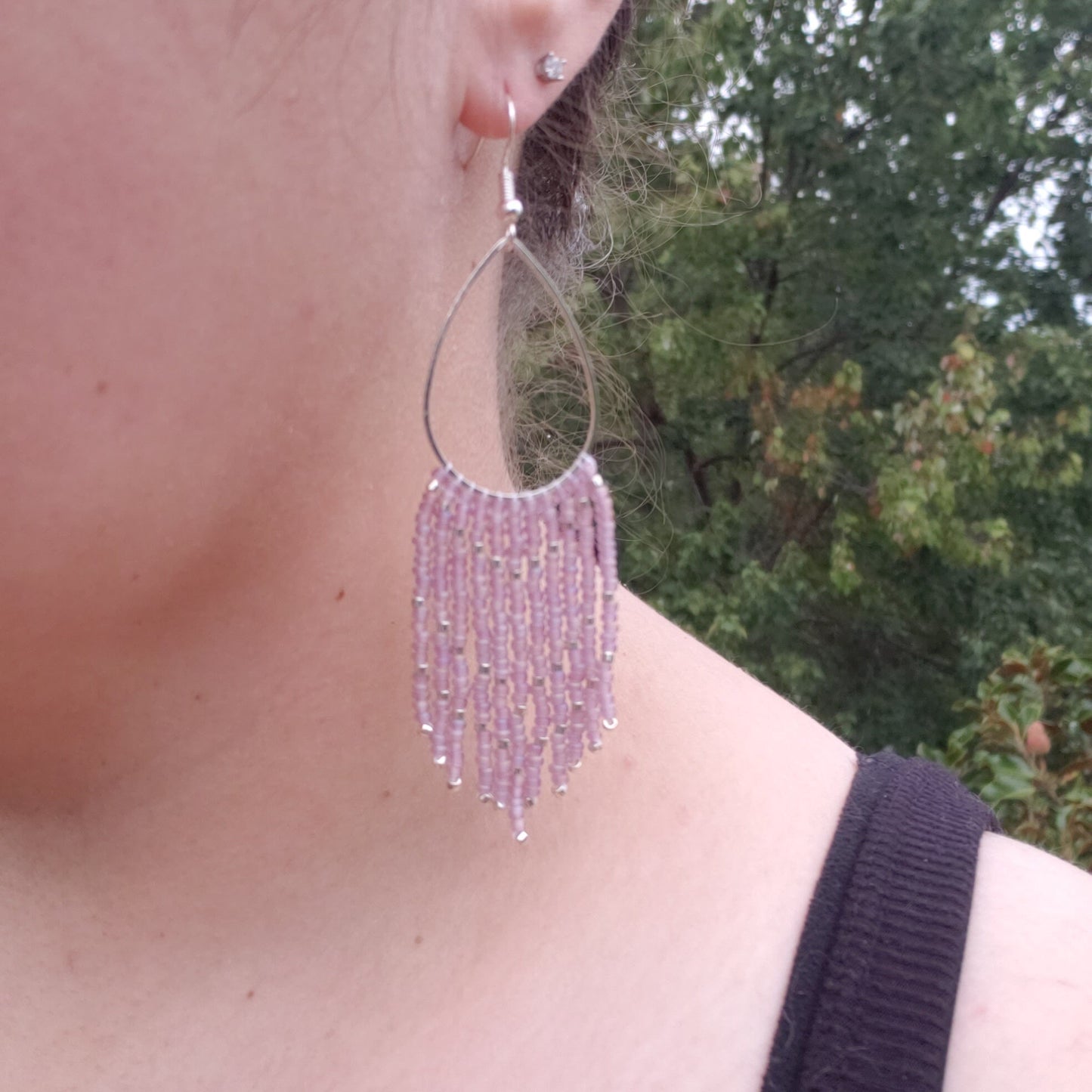 Frosty Purple Fringe Earrings