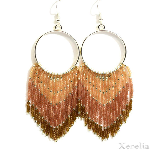 Beige Gradient Ombre Fringe Hoop Earrings