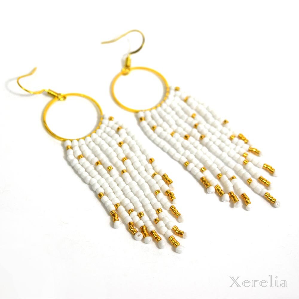 White Fringe Hoop Earrings