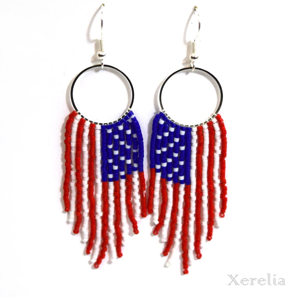 American Flag Fringe Hoop Earrings