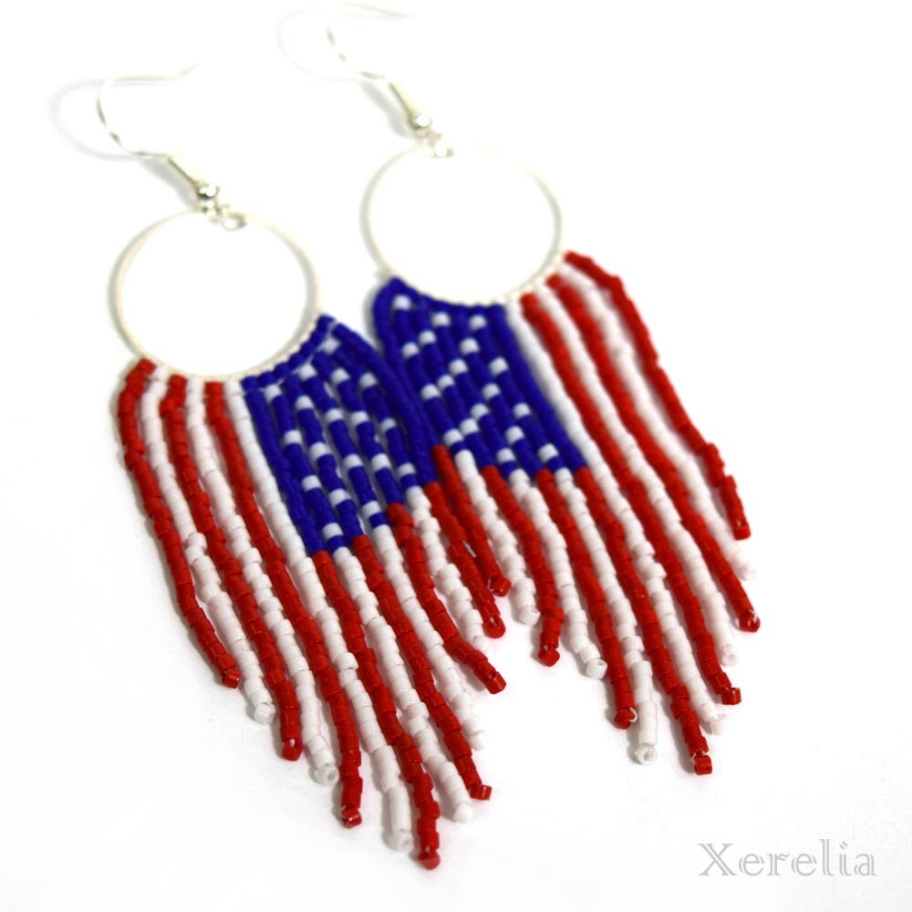 American Flag Fringe Hoop Earrings