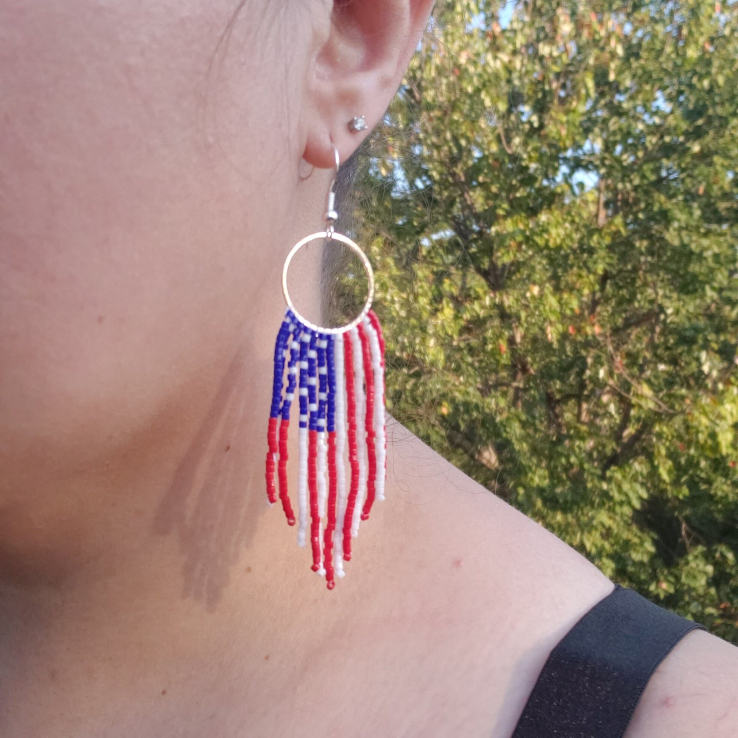 American Flag Fringe Hoop Earrings