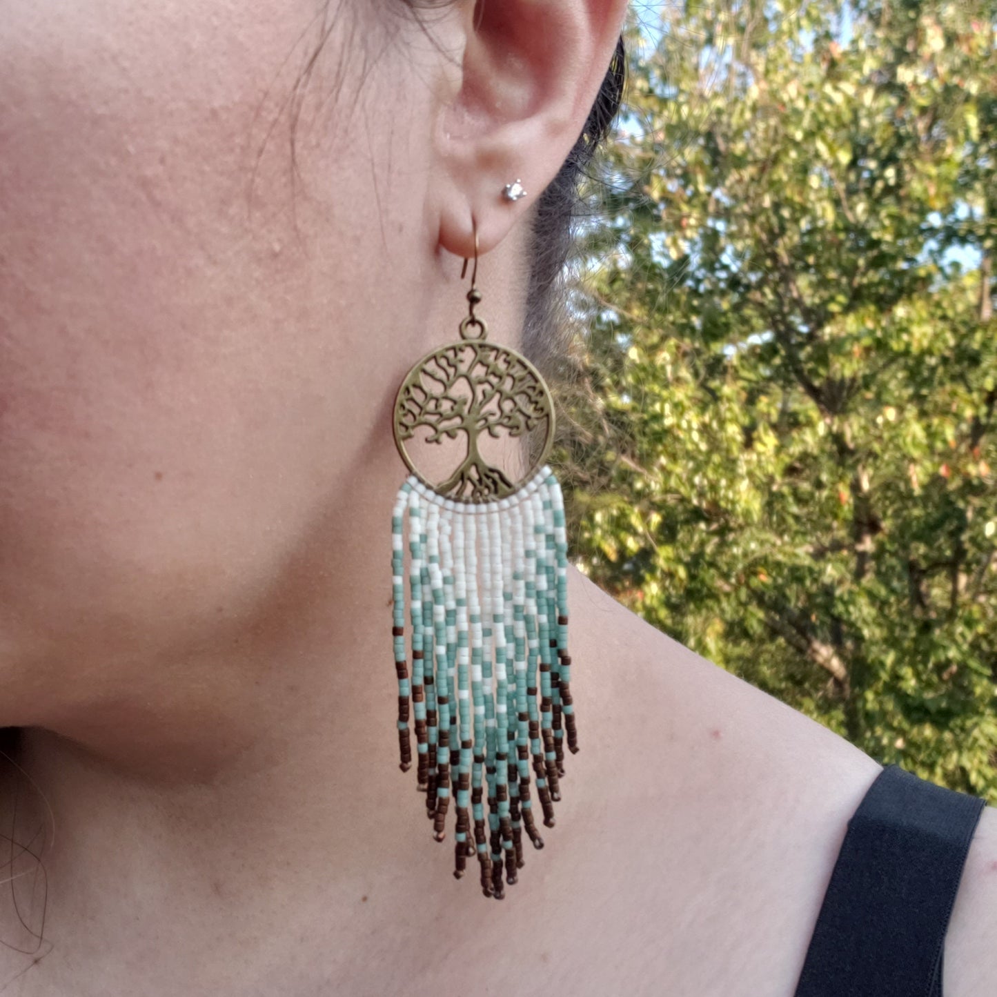 Tree of Life Fringe Hoop Earrings