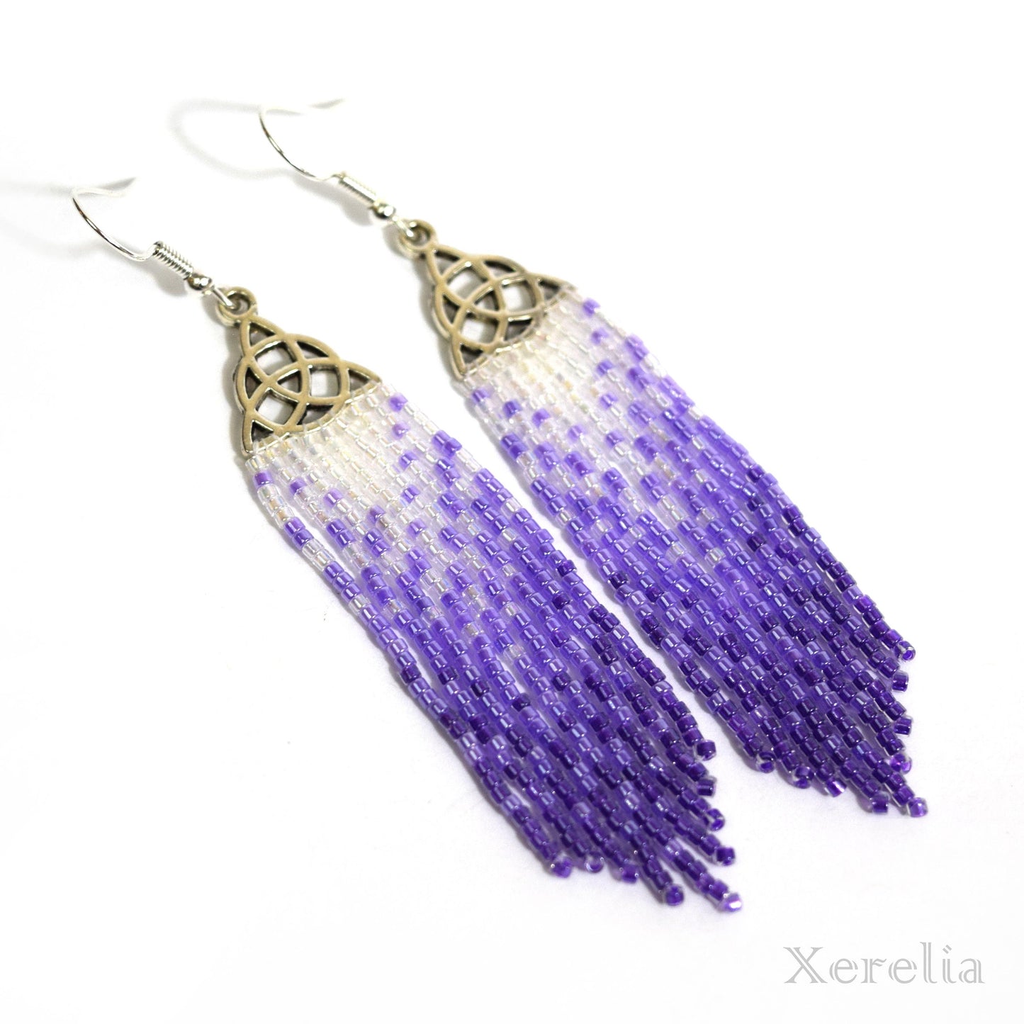 Purple Ombre Celtic Knot Fringe Earrings