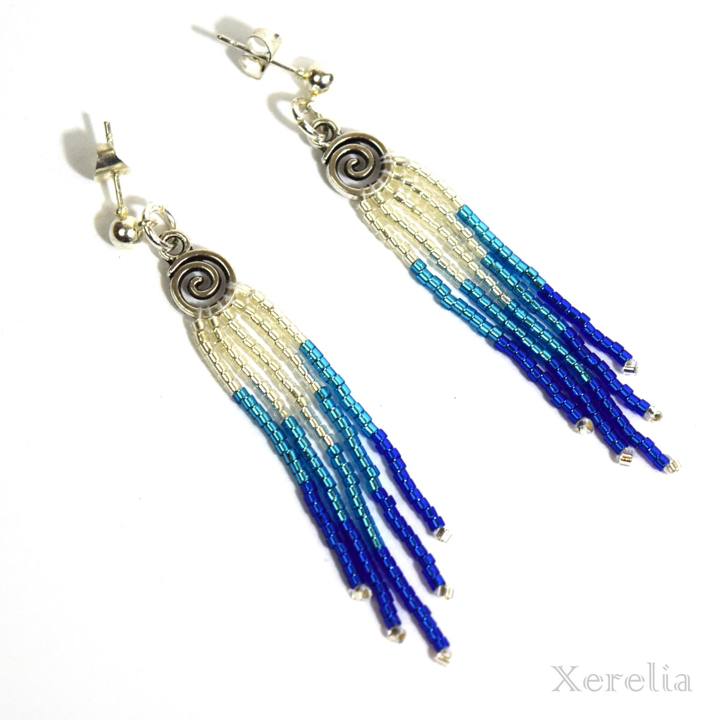 Blue Ombre Swirl Fringe Earrings