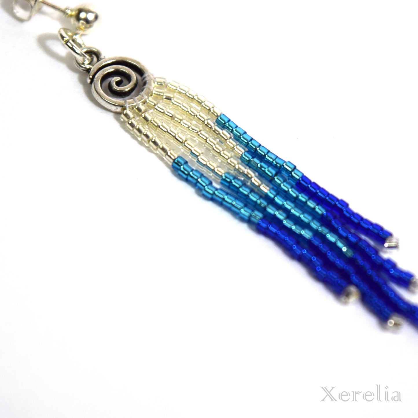 Blue Ombre Swirl Fringe Earrings