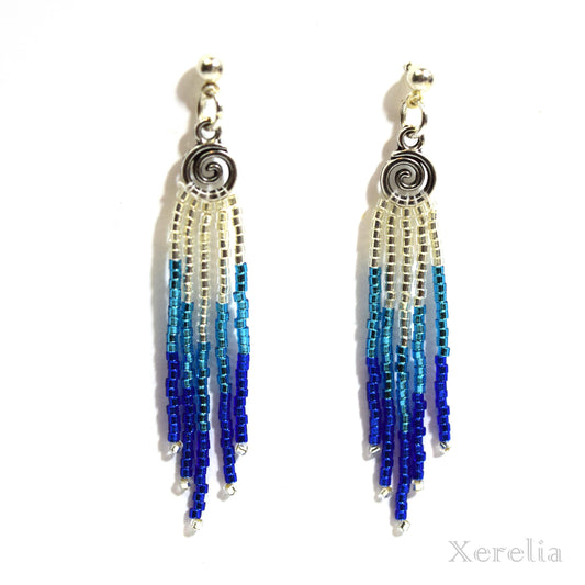 Blue Ombre Swirl Fringe Earrings