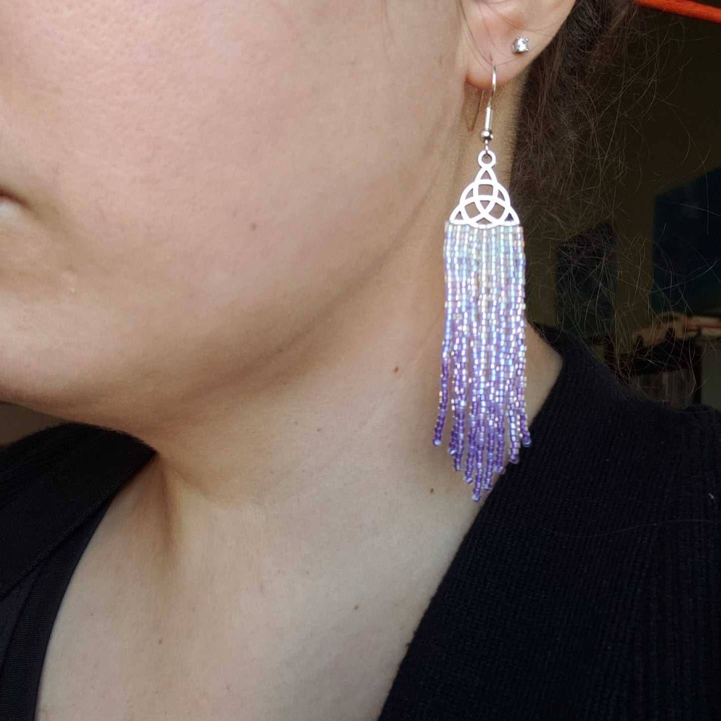 Purple Ombre Celtic Knot Fringe Earrings