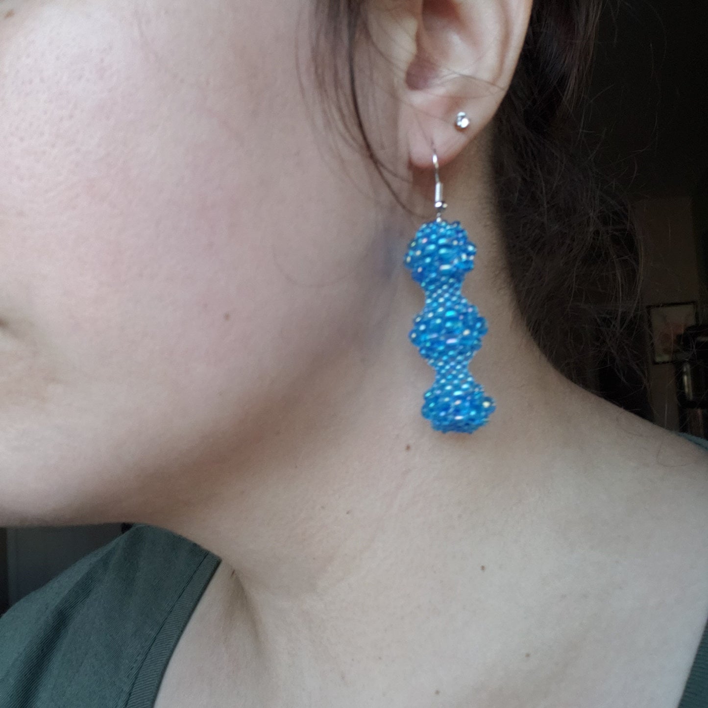 Cyan Blue AB Bubble Earrings