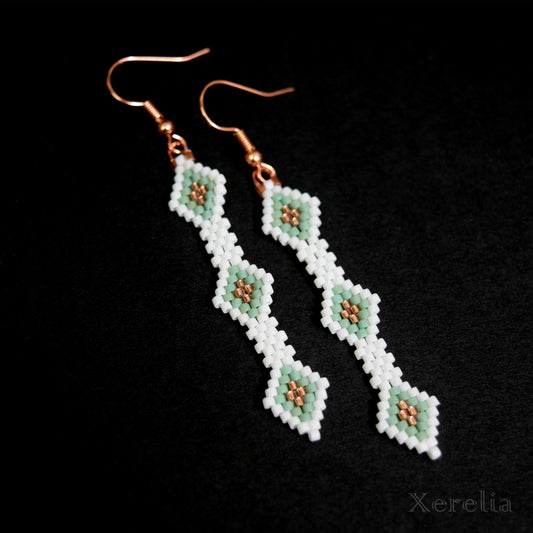 White Green and Copper Earrings