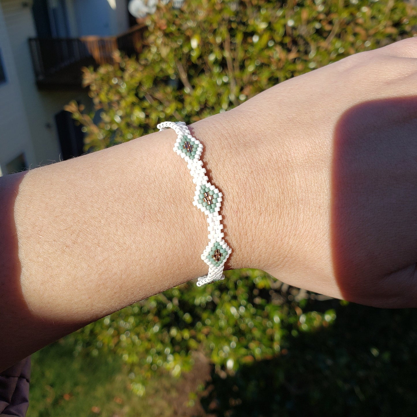 White Green and Copper Bracelet