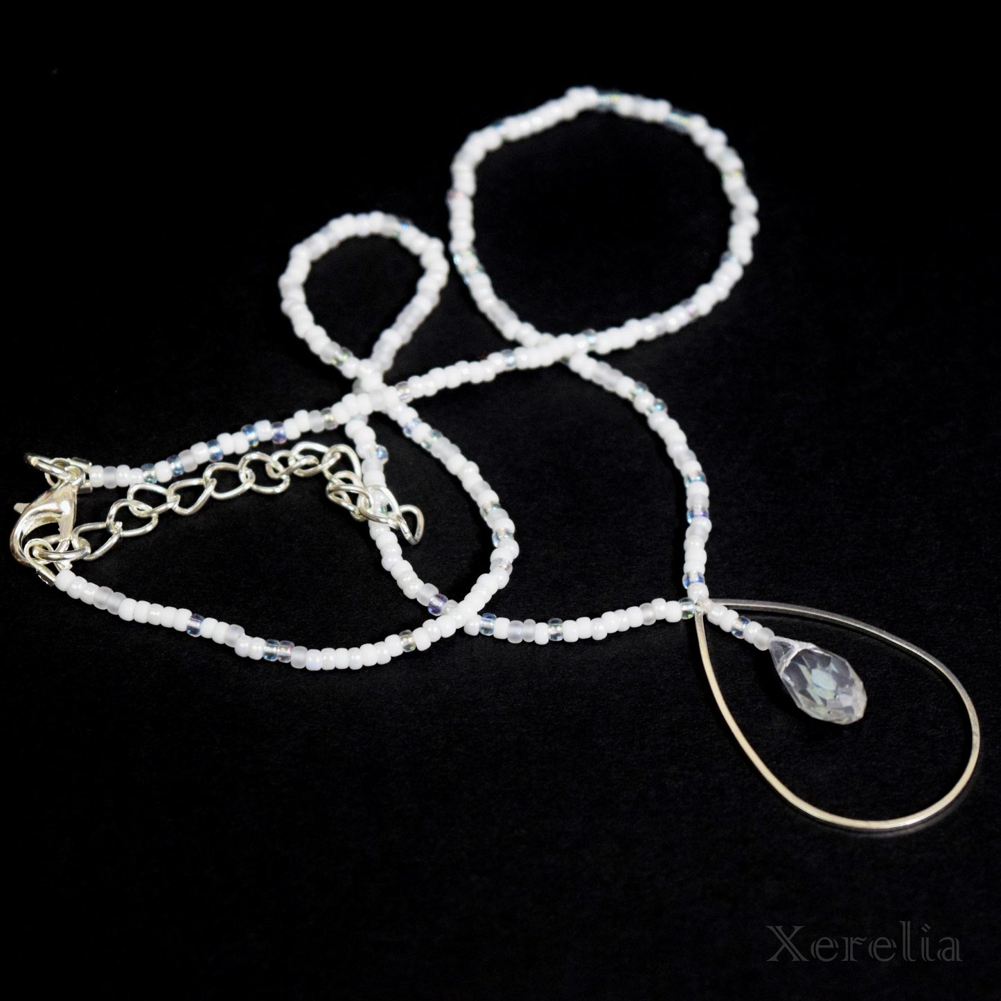 White Teardrop Hoop Necklace