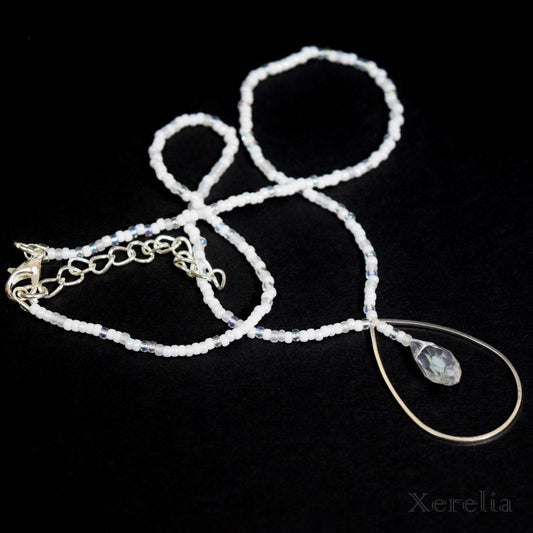 White Teardrop Hoop Necklace