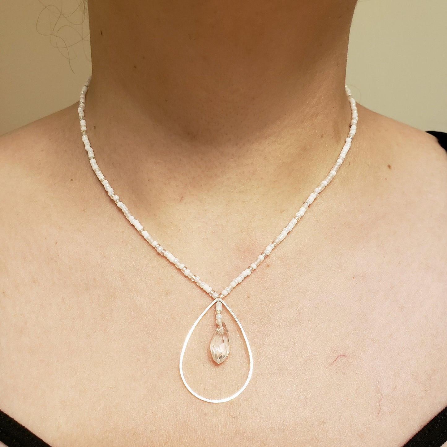 White Teardrop Hoop Necklace