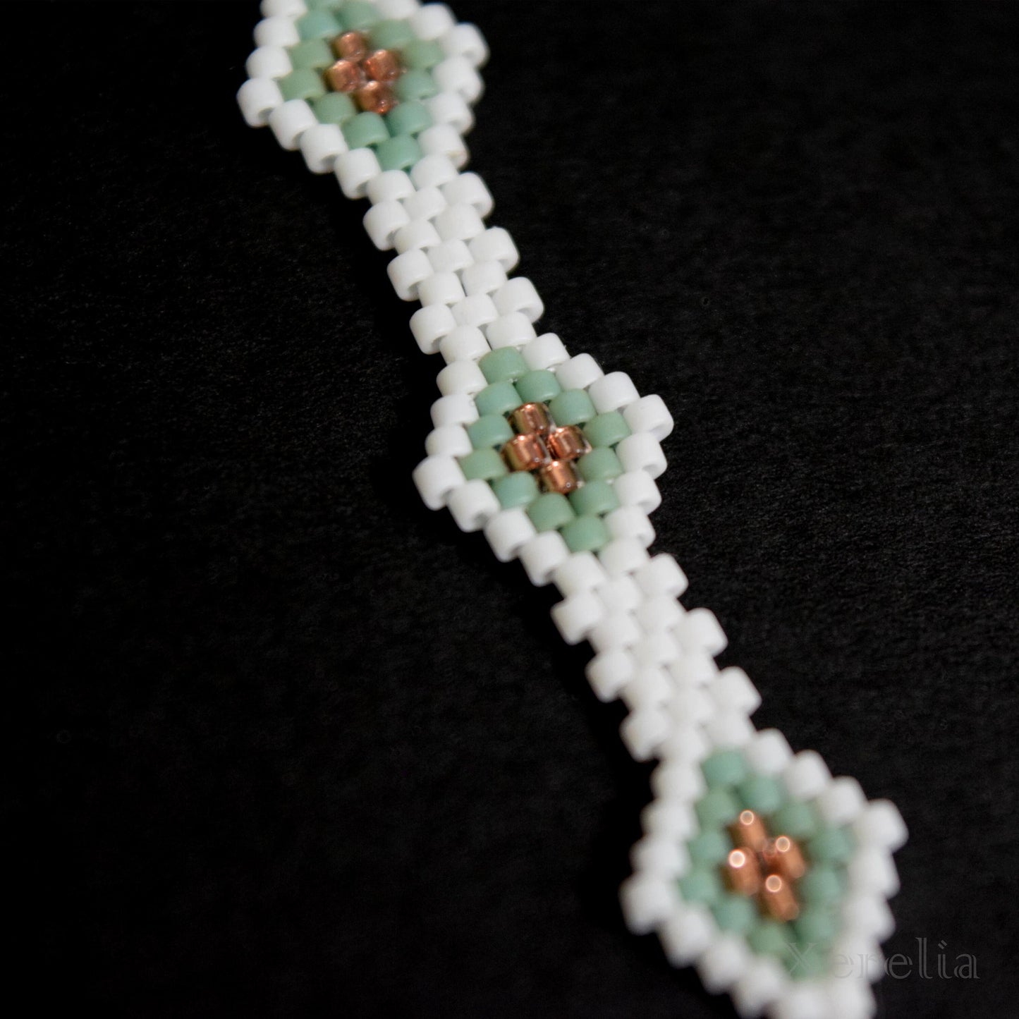 White Green and Copper Earrings