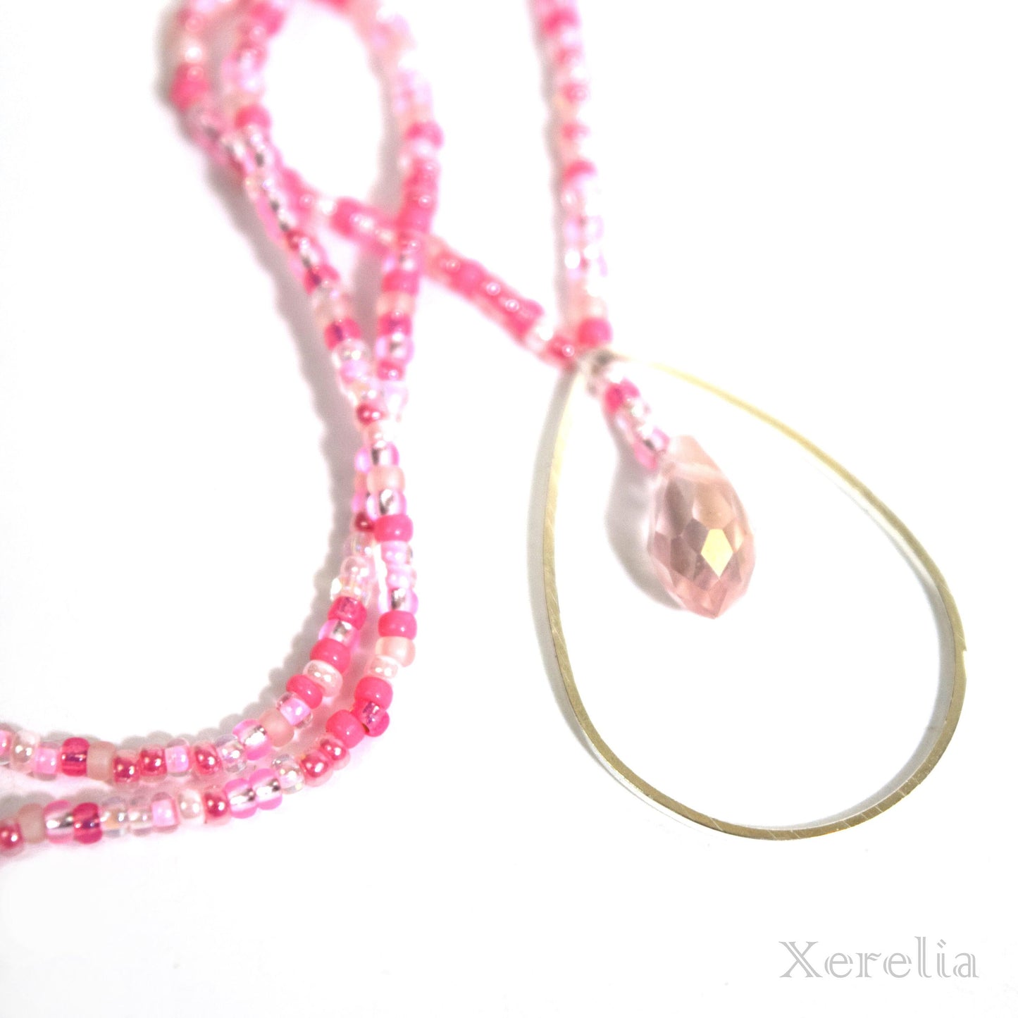 Pink Pearlescent Teardrop Hoop Necklace