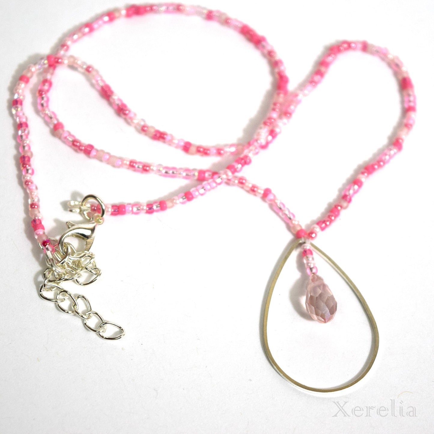 Pink Pearlescent Teardrop Hoop Necklace