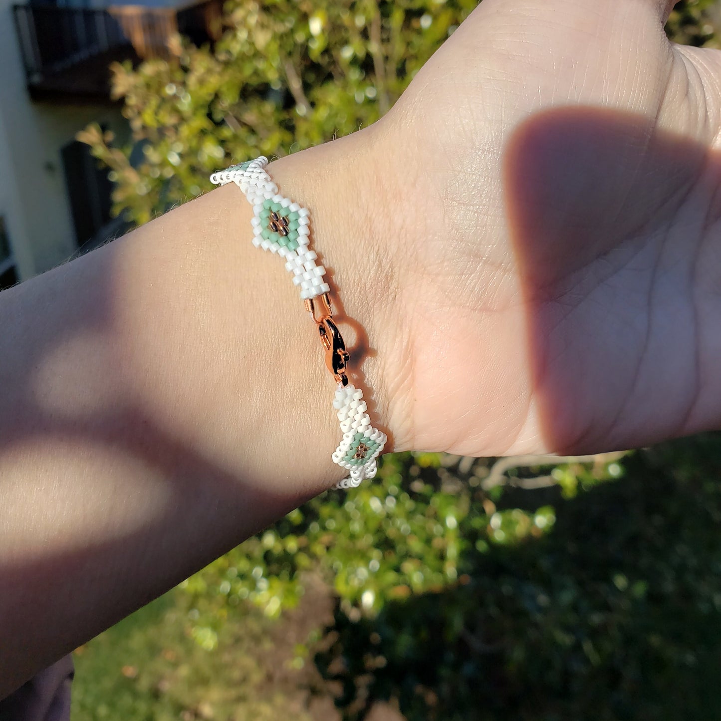 White Green and Copper Bracelet