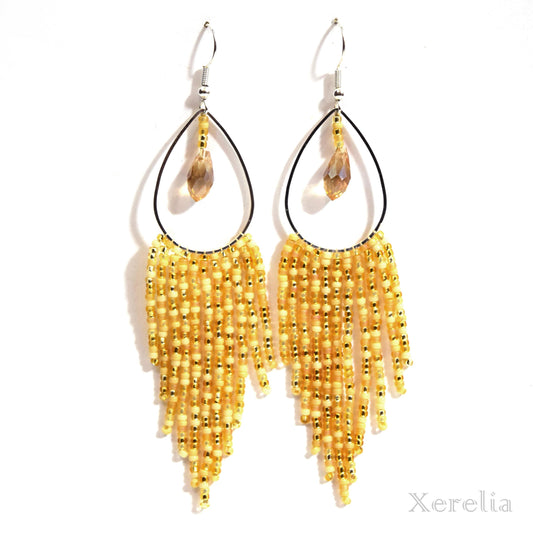 Champagne Teardrop Hoop Fringe Earrings