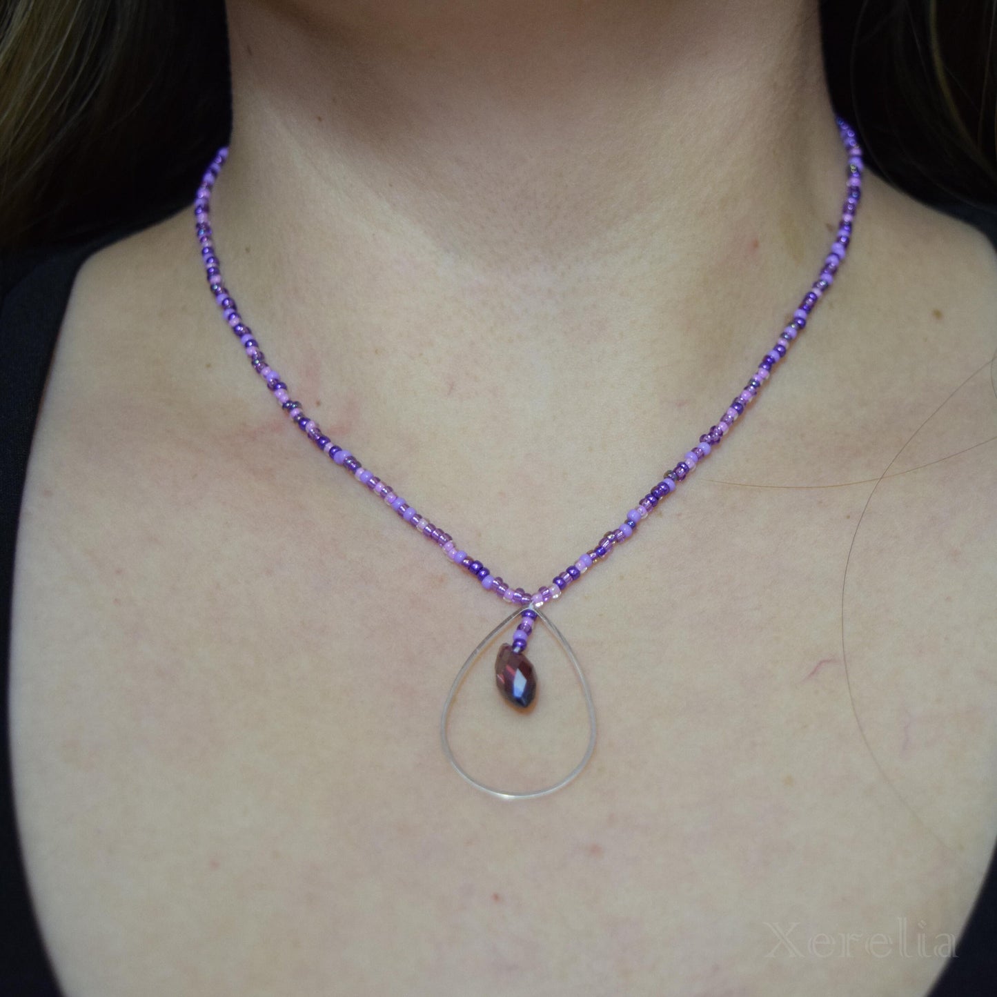 Purple Teardrop Hoop Necklace