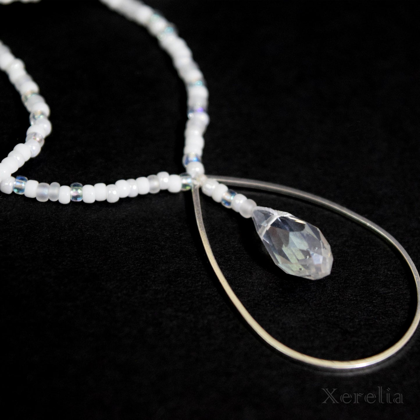 White Teardrop Hoop Necklace