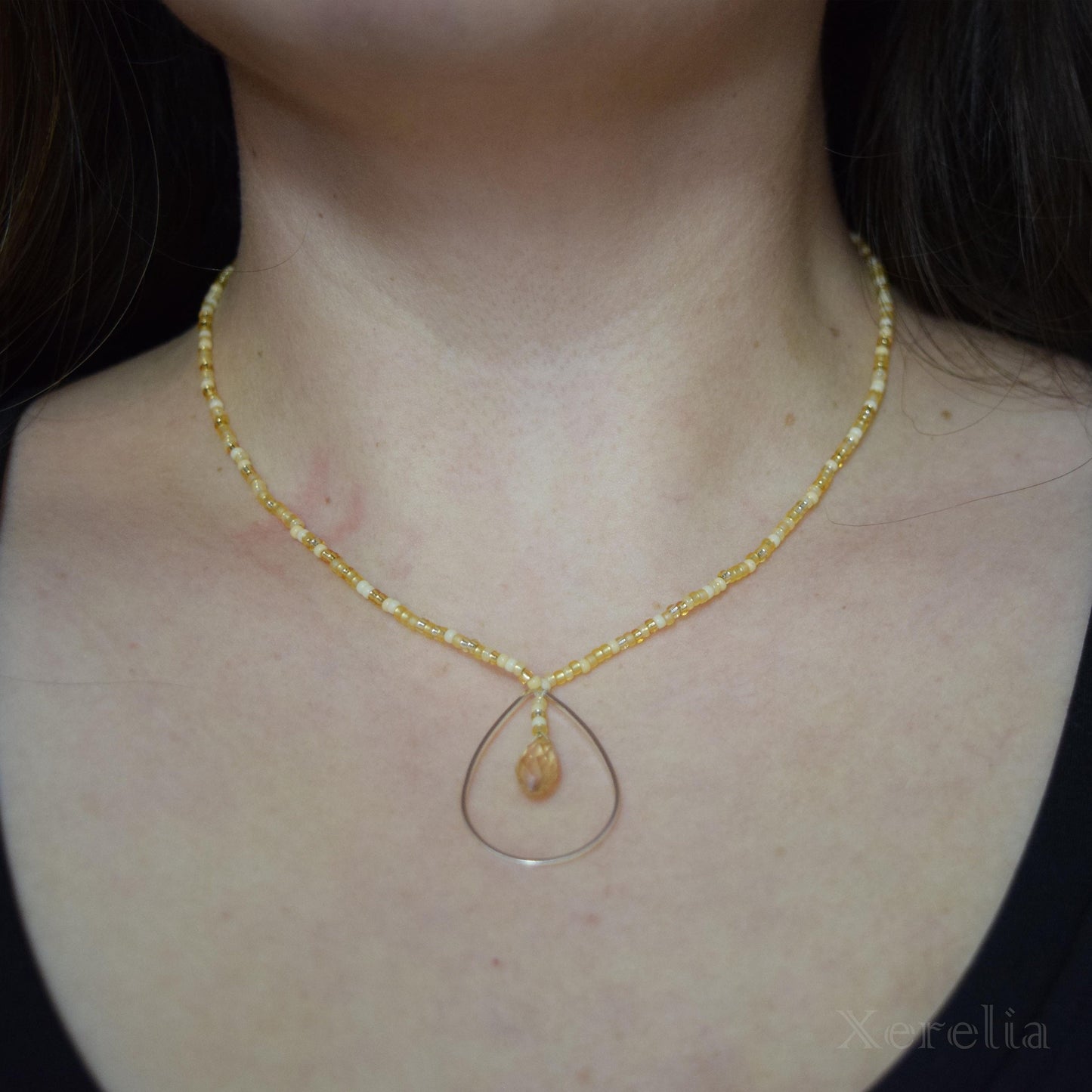 Champagne Teardrop Hoop Necklace