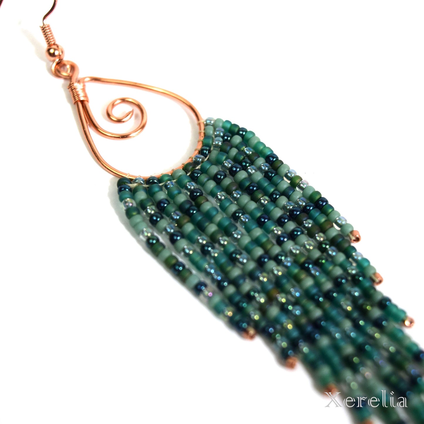 Teal Teardrop Fringe Hoop Earrings