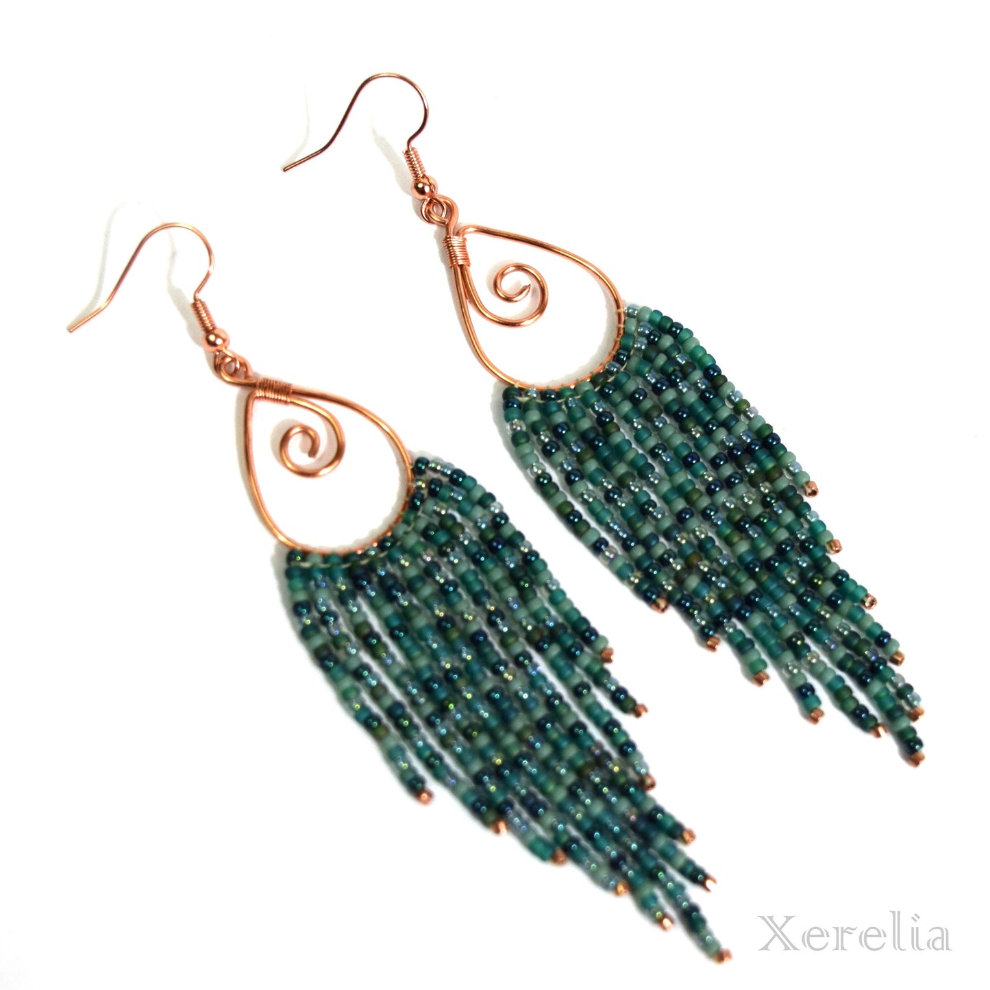 Teal Teardrop Fringe Hoop Earrings