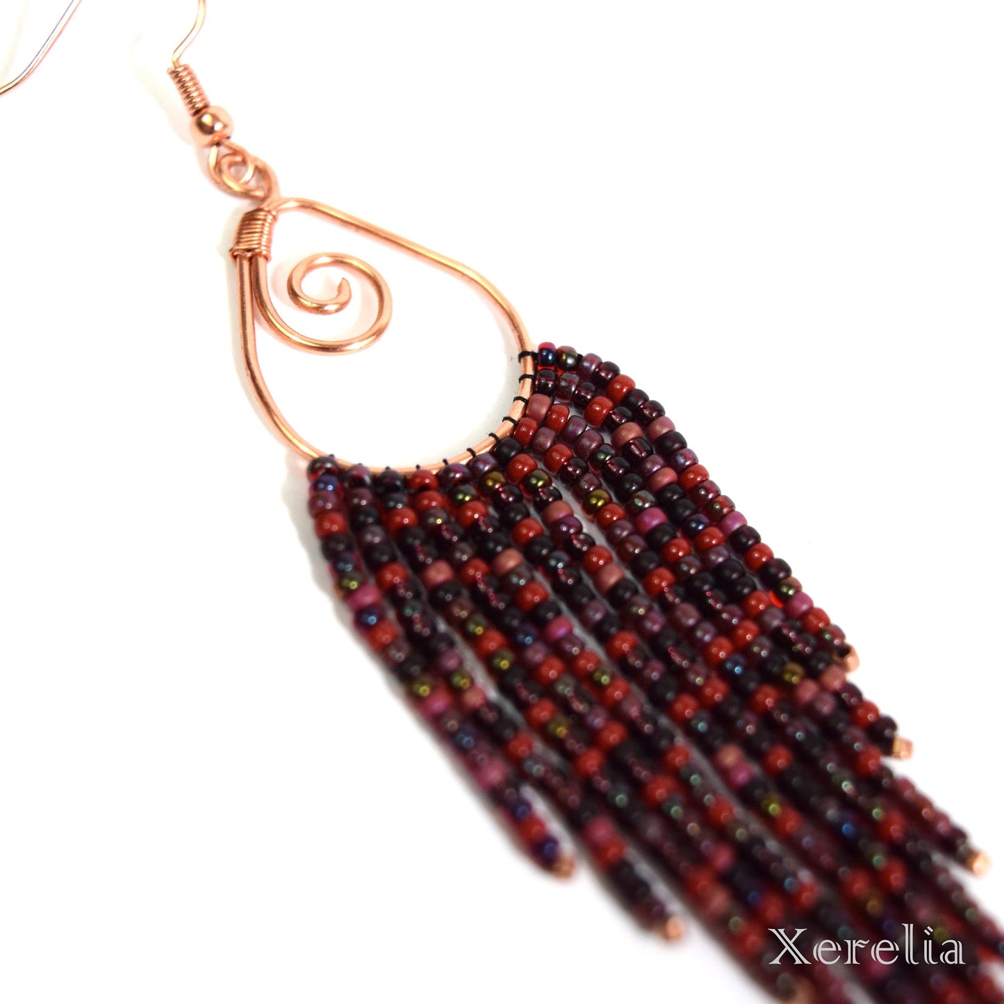 Wine Color Teardrop Fringe Hoop Earrings