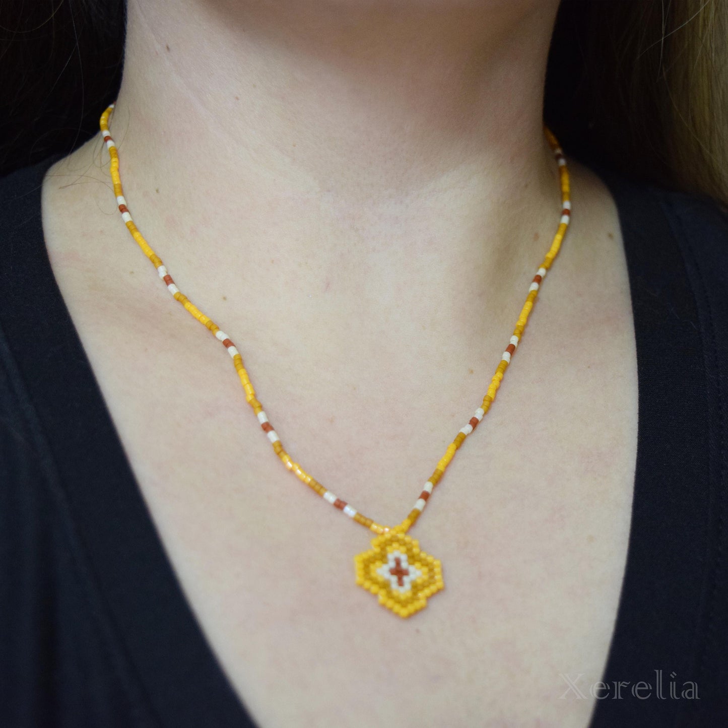 Mustard Yellow Arabesque Necklace