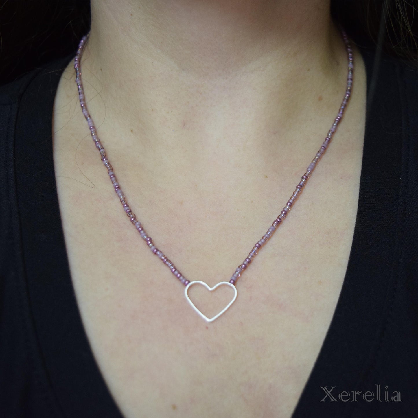 Dusty Mauve Heart Hoop Necklace