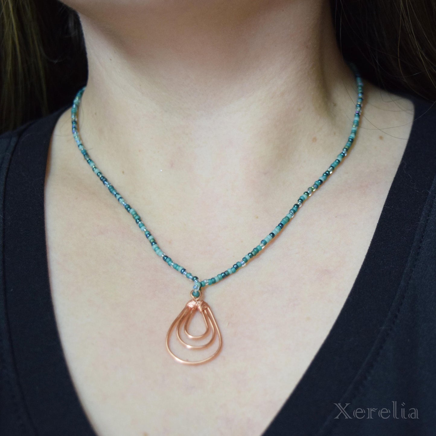 Teal Teardrop Hoop Necklace