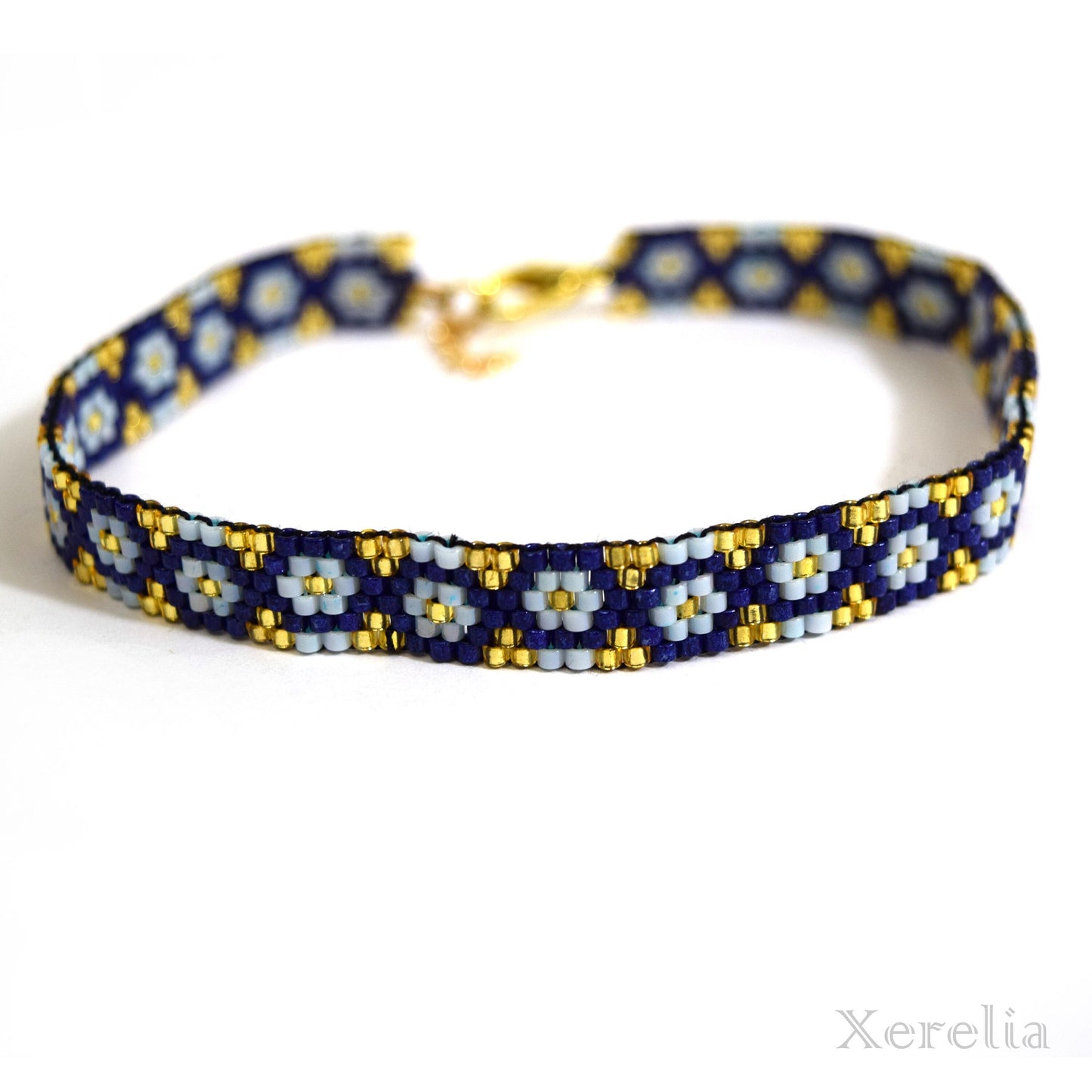 Navy Blue and Gold Anklet