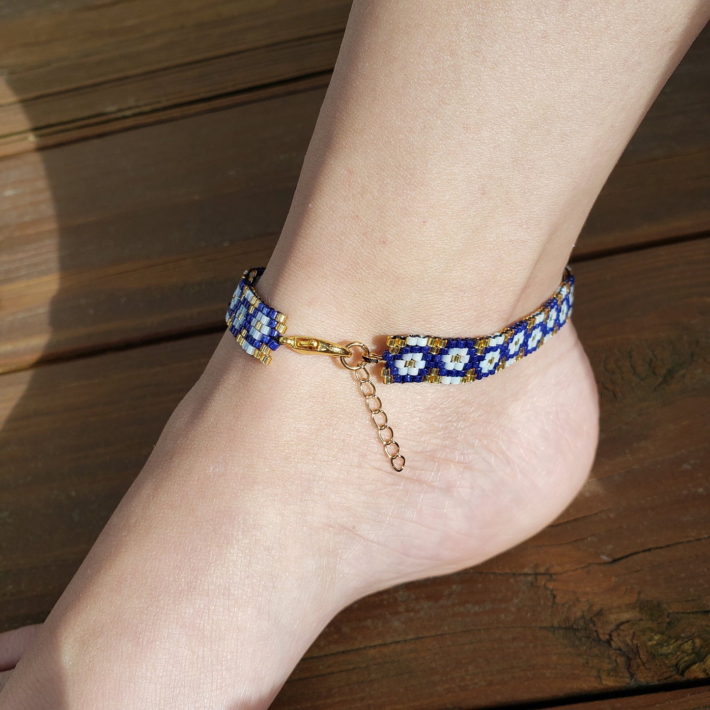 Navy Blue and Gold Anklet