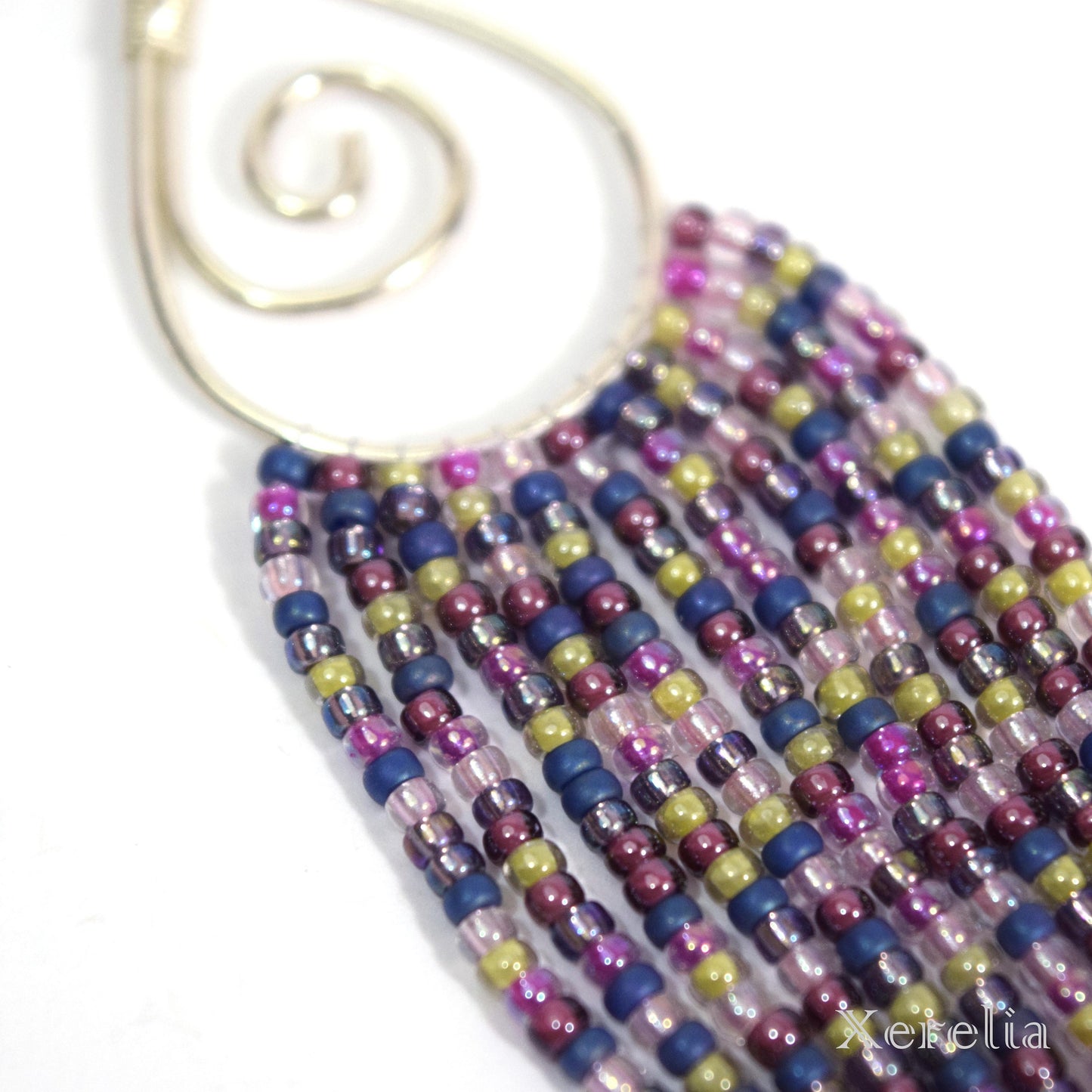 Purple and Silver Teardrop Hoop Fringe Earrings