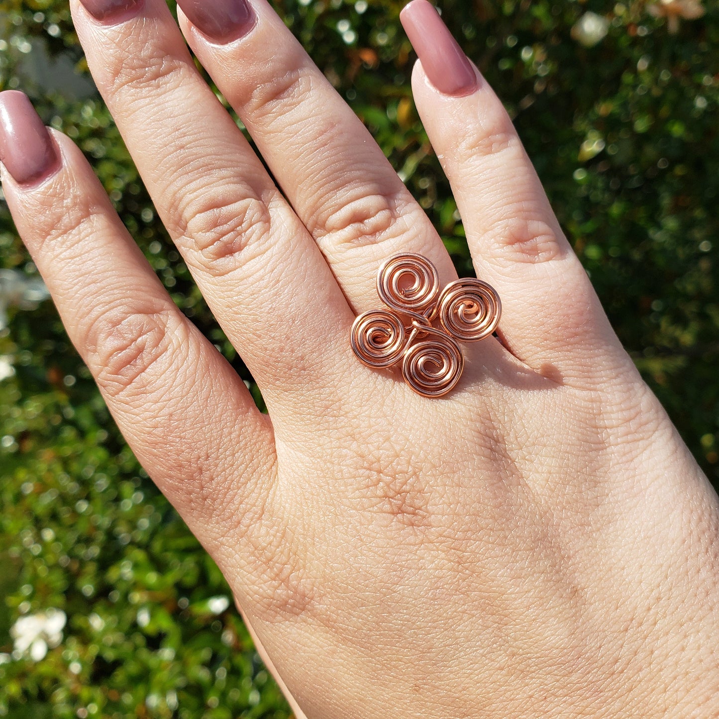 Clover Spiral Copper Ring